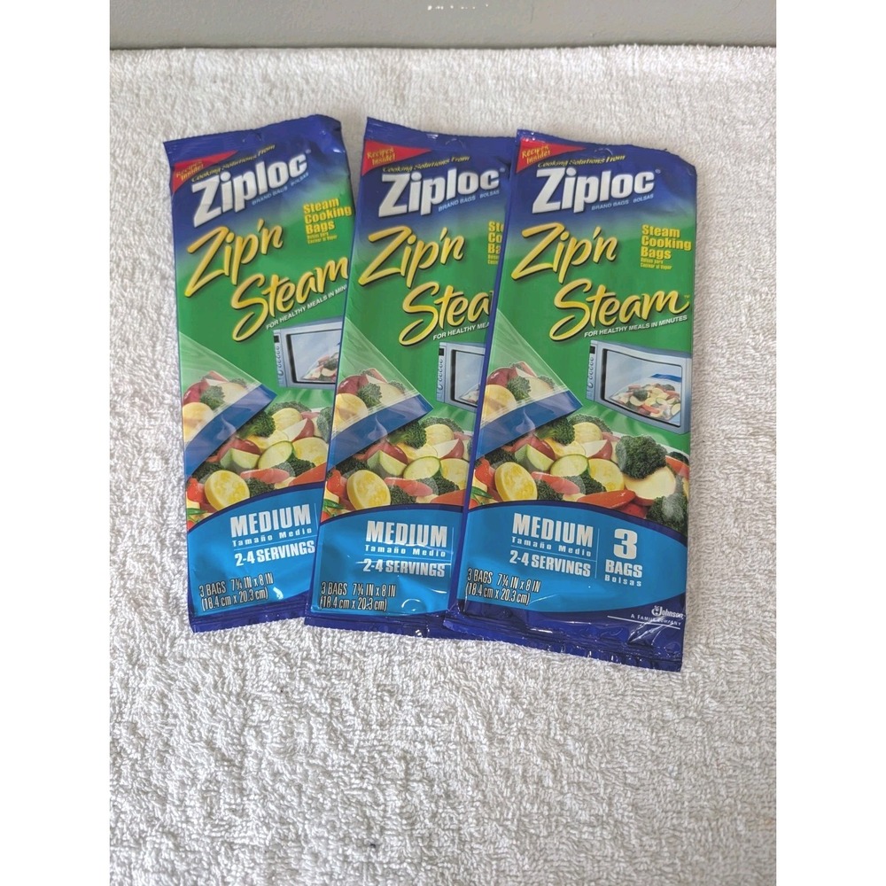 Ziploc Zip'N Steam Medium Cooking Bag - Pack of 3 (9 Total) Rare! Discontinued!